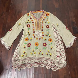 Sheer Embroidered Top Women’s Small/Medium Blouse Coverup